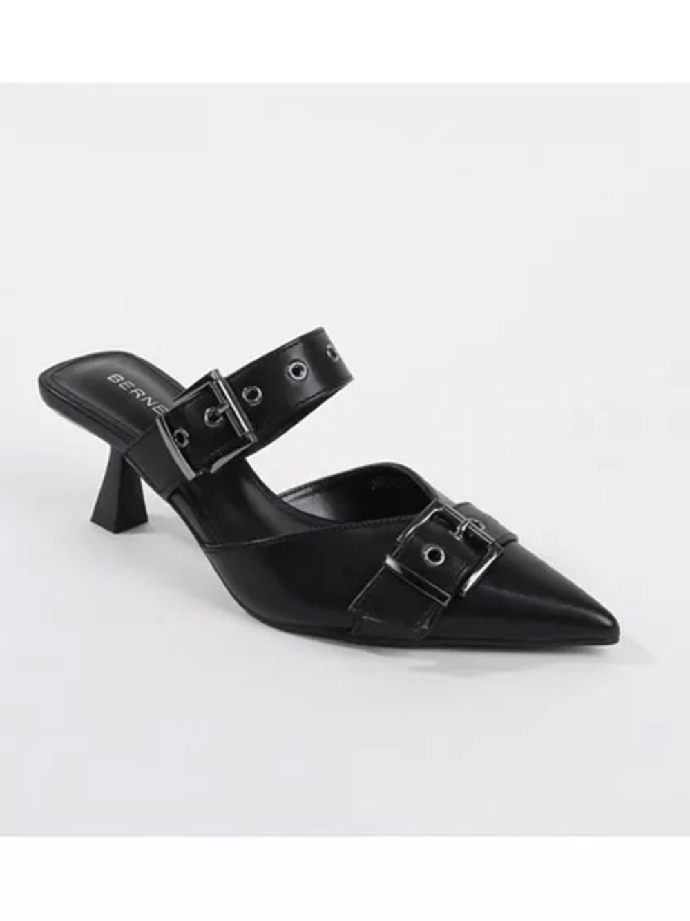 Black Pointed Heels with Buckle Straps